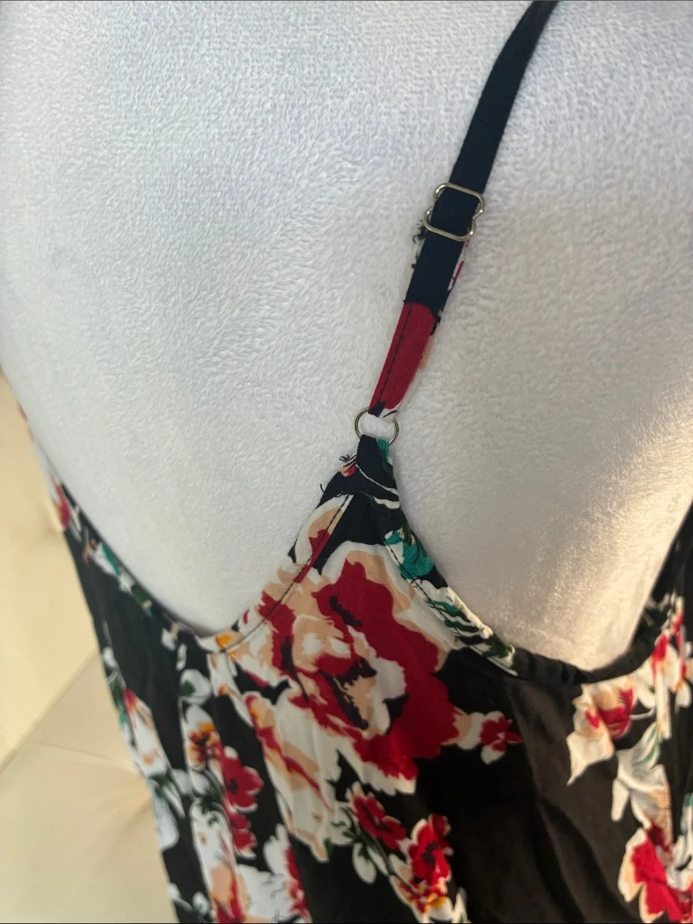 Black Floral Spaghetti Strap Midi Dress with  Pockets